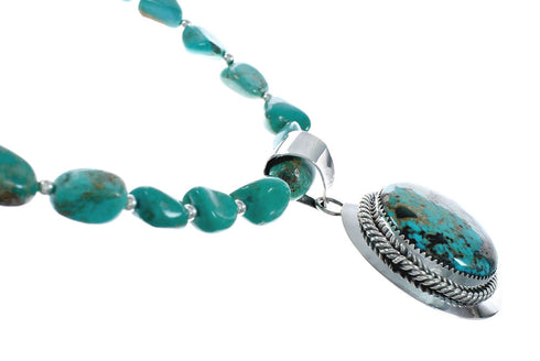 Navajo Turquoise Sterling Silver Pendant Bead Necklace X10730